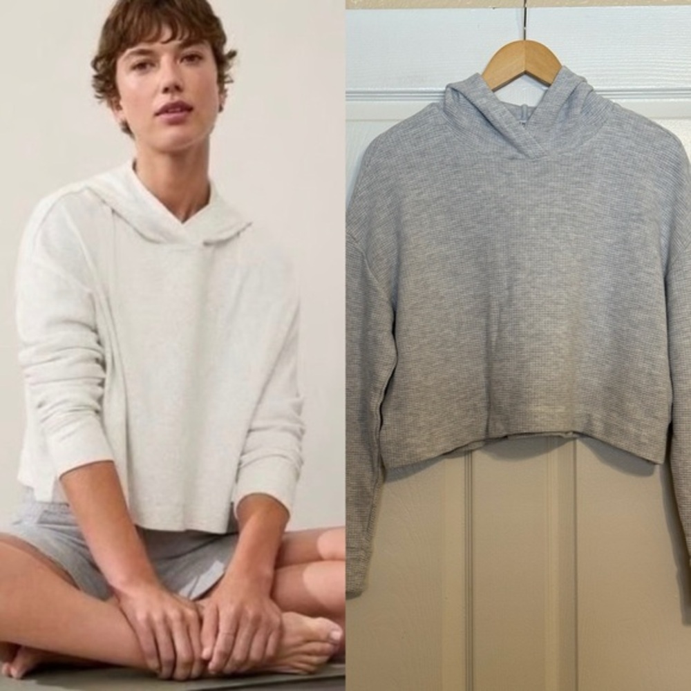 Athleta Waffle Tranquil Heather Gray Cropped Hoodie XS OVERSIZED FIT